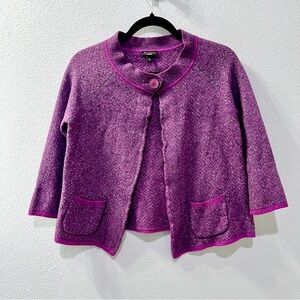 TALBOTS Purple Chevron Wool Angora Cashmere Blend One Button Knit Sweater